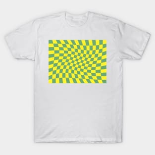 Twisted Checkered Square Pattern - Yellow & Fern Green T-Shirt